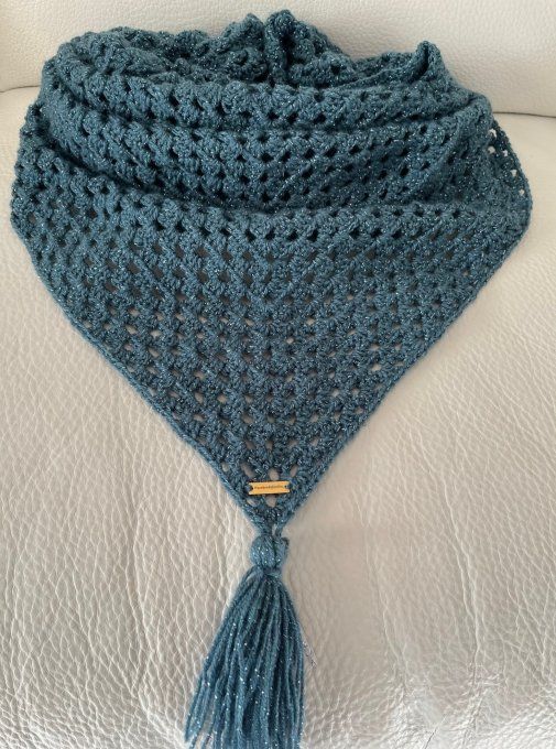 Chèche / Châle au crochet coloris pétrol