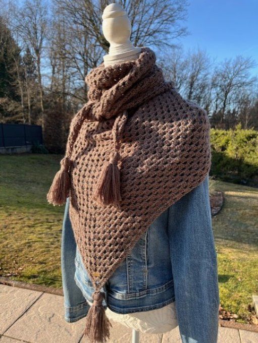 Chèche /Châle au crochet coloris Chocolat 