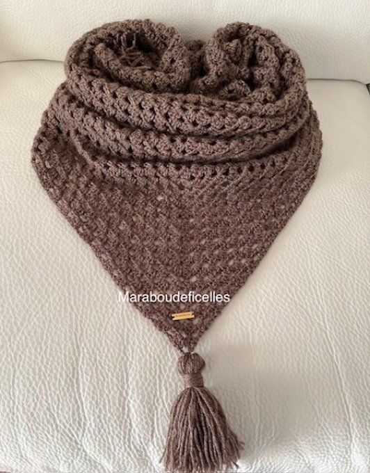 Chèche /Châle au crochet coloris Chocolat 
